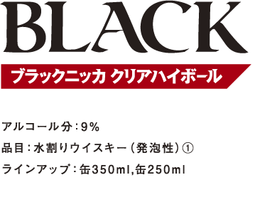 アルコール分：9％/品目：水割りウイスキー（発泡性）①/ラインアップ：缶350ml,缶250ml